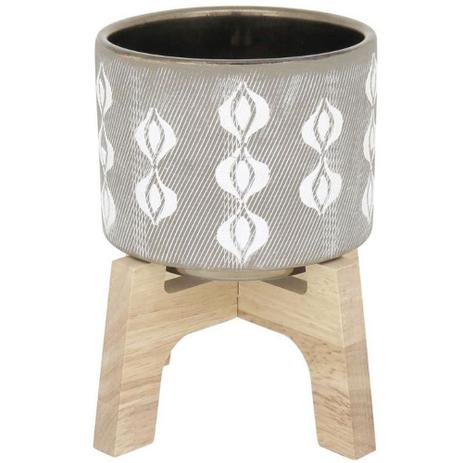 Cachepot Vaso Cerâmica Adin com Suporte Madeira Cachepô - Homeco Menor preço em Cachepot Vaso Cerâmica Adin com Suporte Madeira Cachepô - Homeco