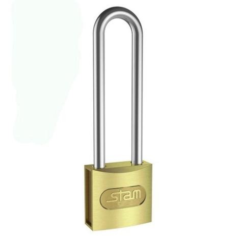 Cadeado 30mm latonado haste longa (encartelado) - Stam Menor preço em Cadeado 30mm latonado haste longa (encartelado) - Stam