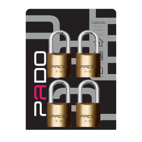 Cadeado com chave 30mm E-30 4 peças bronze Pado Menor preço em Cadeado com chave 30mm E-30 4 peças bronze Pado