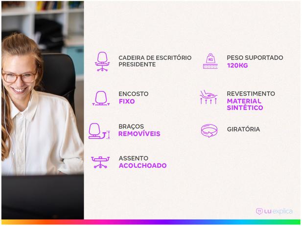 Cadeira de Escritório Presidente Giratória Preta - P-750 Prizi