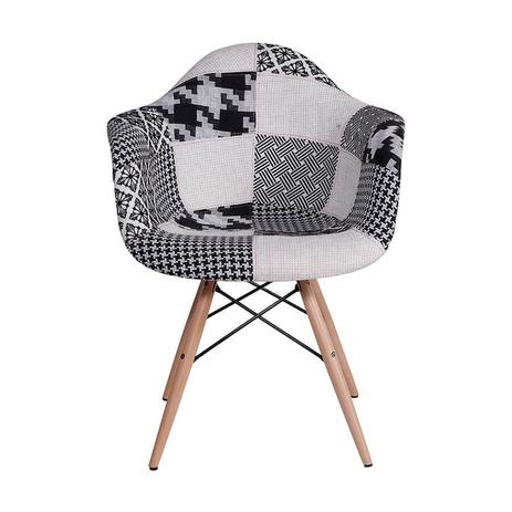 Cadeira Dkr Eiffel com Braco Or Design 1120 Em Polipropileno - Mix Black Base de Madeira - Patch Work Preto E Branco - Tommy Design Menor preço em Cadeira Dkr Eiffel com Braco Or Design 1120 Em Polipropileno - Mix Black Base de Madeira - Patch Work Preto E Branco - Tommy Design
