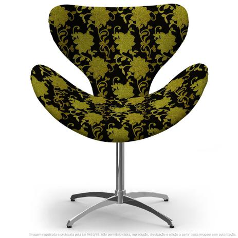 Cadeira Egg Floral Amarelo e Preto Poltrona Decorativa com Base Giratória - Lubrano decor Menor preço em Cadeira Egg Floral Amarelo e Preto Poltrona Decorativa com Base Giratória - Lubrano decor