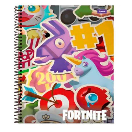 Caderno Univ 10mat Foroni Fortnite Stickers Menor preço em Caderno Univ 10mat Foroni Fortnite Stickers