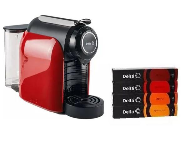 Cafeteira Espresso Delta Q Qool Evolution VERMELHA 127v com 04 CAIXAS aleatórias de café Menor preço em Cafeteira Espresso Delta Q Qool Evolution VERMELHA 127v com 04 CAIXAS aleatórias de café