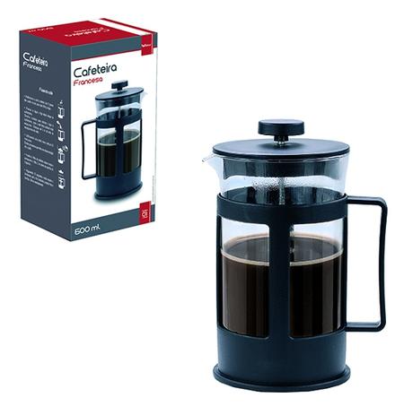 Cafeteira francesa / chaleira de vidro 600ml com tampa e base de plastico na caixa - Wellmix Menor preço em Cafeteira francesa / chaleira de vidro 600ml com tampa e base de plastico na caixa - Wellmix