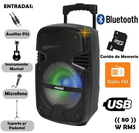 Caixa Acústica Amplificada Vicini 80w Rms Mp3 Sd Bluetooth VC-7080 Menor preço em Caixa Acústica Amplificada Vicini 80w Rms Mp3 Sd Bluetooth VC-7080