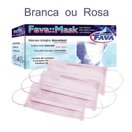 Caixa com 50 máscaras cirúrgica descartável 3 camadas com elástico FAVA Rosa ou Branca Menor preço em Caixa com 50 máscaras cirúrgica descartável 3 camadas com elástico FAVA Rosa ou Branca