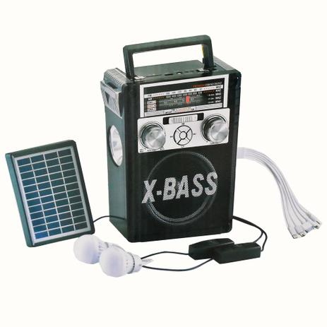 Menor preço em Caixa de som bluetooth com painel solar usb fm power bank com kit placa solar com bateria e 2 lampad - Gimp