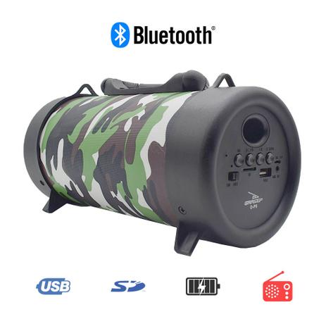 Caixa De Som Portátil Bluetooth D-p8 Grasep Pen Drive Mp3 Radio Fm Amplificada Camuflado Verde é boa?