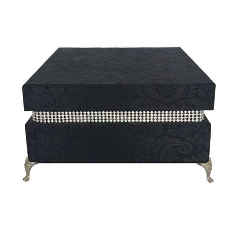 Caixa Decorativa em Tecido Jacquard Preto c/ Strass e Tampa - DRossi Menor preço em Caixa Decorativa em Tecido Jacquard Preto c/ Strass e Tampa - DRossi
