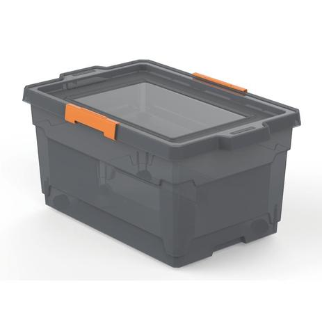 Caixa organizadora com tampa e rodas em plastico 60 litros fume - Tramontina Menor preço em Caixa organizadora com tampa e rodas em plastico 60 litros fume - Tramontina