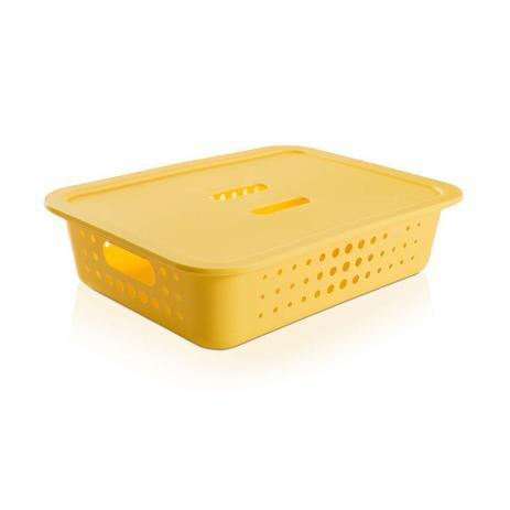 Caixa organizadora com tampa G Baixa amarelo OU Menor preço em Caixa organizadora com tampa G Baixa amarelo OU