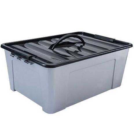 Caixa Organizadora Container De Plastico Cinza Com Tampa - Plasnew Menor preço em Caixa Organizadora Container De Plastico Cinza Com Tampa - Plasnew