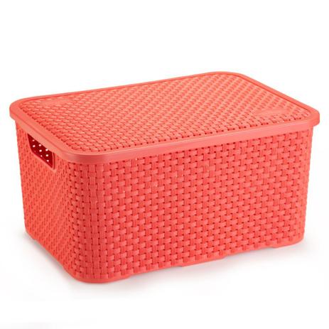 Menor preço em Caixa Organizadora de Plástico Rattan Grande Com Tampa Coral - Nitron