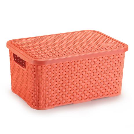 Caixa Organizadora de Plástico Rattan Médio com Tampa Coral - Nitron Menor preço em Caixa Organizadora de Plástico Rattan Médio com Tampa Coral - Nitron