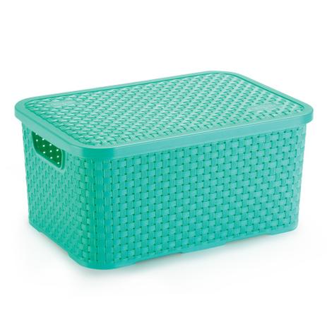 Caixa Organizadora de Plástico Rattan Médio com Tampa Verde - Nitron Menor preço em Caixa Organizadora de Plástico Rattan Médio com Tampa Verde - Nitron