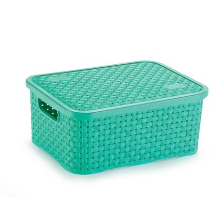 Caixa Organizadora de Plástico Rattan Pequeno com Tampa Verde - Nitron Menor preço em Caixa Organizadora de Plástico Rattan Pequeno com Tampa Verde - Nitron
