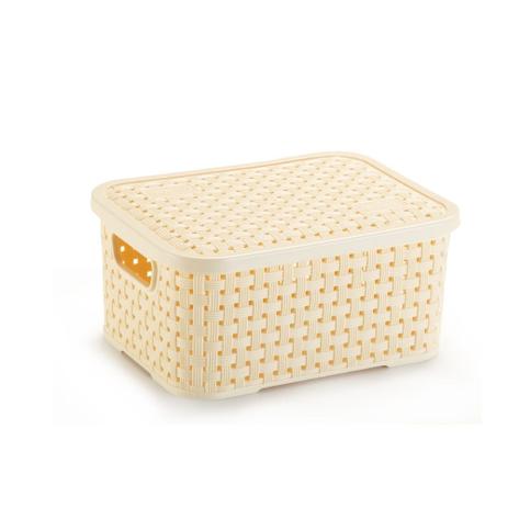 Caixa Organizadora de Plástico Rattan PP com Tampa Cor Creme - Nitron Menor preço em Caixa Organizadora de Plástico Rattan PP com Tampa Cor Creme - Nitron