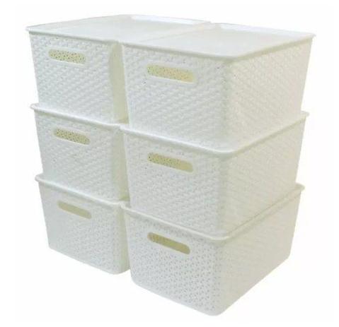 Caixa Organizadoras Rattan Empilhável Grande Branca 15L - Plasnorthon Menor preço em Caixa Organizadoras Rattan Empilhável Grande Branca 15L - Plasnorthon