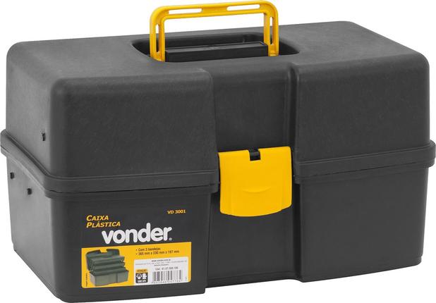 Caixa plástica para ferramentas baú 370x220x200mm com 3 bandejas vd3001 - Vonder Menor preço em Caixa plástica para ferramentas baú 370x220x200mm com 3 bandejas vd3001 - Vonder
