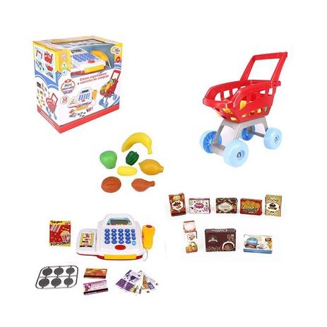 Caixa registradora branca infantil com carrinho de compras e mini mercado e feirinha com acessorios - Gimp Menor preço em Caixa registradora branca infantil com carrinho de compras e mini mercado e feirinha com acessorios - Gimp