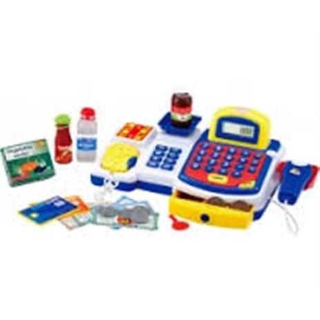 Caixa registradora infantil musical completa com mini mercado, leitor, dinheiro e cartão azul menino - Gimp Menor preço em Caixa registradora infantil musical completa com mini mercado, leitor, dinheiro e cartão azul menino - Gimp