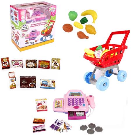 Caixa registradora rosa com som e luz + carrinho de compras e acessorios a pilha 30 pecas na caixa wellkids - Wellmix Menor preço em Caixa registradora rosa com som e luz + carrinho de compras e acessorios a pilha 30 pecas na caixa wellkids - Wellmix