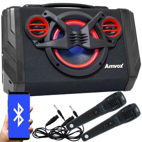 Caixa Som Amplificada Bluetooth 80W Rms Mp3 Fm Usb Aux Led + 2 Microfones Bivolt Amvox ACA 110 Black - Amvox/knup Menor preço em Caixa Som Amplificada Bluetooth 80W Rms Mp3 Fm Usb Aux Led + 2 Microfones Bivolt Amvox ACA 110 Black - Amvox/knup