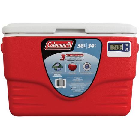 Caixa Térmica com Termômetro 36 QT Vermelho 34 Litros - Coleman Menor preço em Caixa Térmica com Termômetro 36 QT Vermelho 34 Litros - Coleman