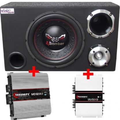 Caixa Trio Bomber Bicho Papão 800WRMS 12 Pol + D250x + ST400 Trio + Módulos - Vinisound Menor preço em Caixa Trio Bomber Bicho Papão 800WRMS 12 Pol + D250x + ST400 Trio + Módulos - Vinisound