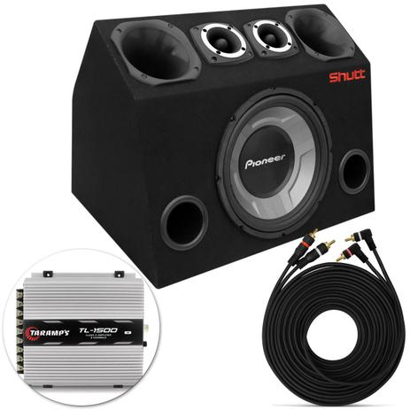 Caixa Trio Completa 830W RMS Subwoofer Pioneer + Tweeters + Drivers + Módulo Taramps Montada - Kit som e vídeo Menor preço em Caixa Trio Completa 830W RMS Subwoofer Pioneer + Tweeters + Drivers + Módulo Taramps Montada - Kit som e vídeo