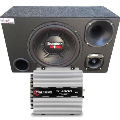 Caixa Trio novo Sub Bomber One 12 pol + D200 + ST200 + Módulo Taramps - Vinisound Menor preço em Caixa Trio novo Sub Bomber One 12 pol + D200 + ST200 + Módulo Taramps - Vinisound