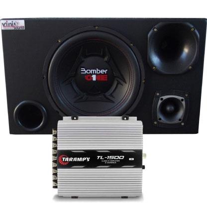 Caixa Trio Novo Sub Bomber One 12 pol + Driver + Tweeter + Módulo Taramps - Vinisound + Menor preço em Caixa Trio Novo Sub Bomber One 12 pol + Driver + Tweeter + Módulo Taramps - Vinisound +