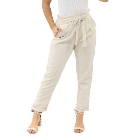 calça de alfaiataria feminina de linho