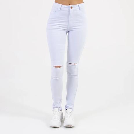 calça preta cintura alta com rasgo no joelho