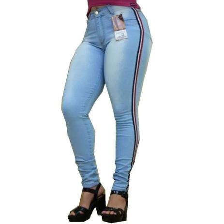 Calça Feminina Jeans Claro Com Lycra Faixa Lateral Modelagem Skinny n 46 - New mark jeans Menor preço em Calça Feminina Jeans Claro Com Lycra Faixa Lateral Modelagem Skinny n 46 - New mark jeans