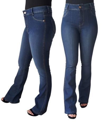 calça jeans flare com elastano