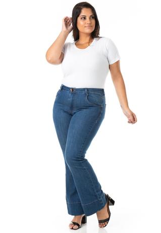 calça jeans flare preta plus size