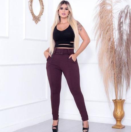 Calça feminina Skinny Malha Crepe Com Cinto Forrado Cintura Alta Qualidade premium - Bela encanto Menor preço em Calça feminina Skinny Malha Crepe Com Cinto Forrado Cintura Alta Qualidade premium - Bela encanto