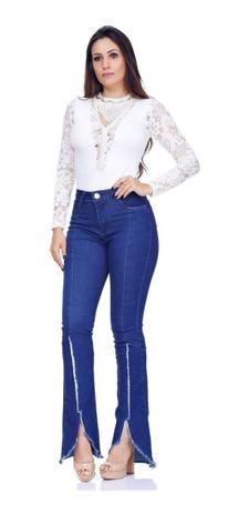 calça flare aberta na barra