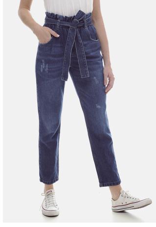 calça jeans cintura alta clochard