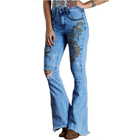 calça jeans feminina flare bordada