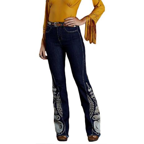 calça jeans bordada feminina