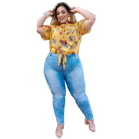 calça jeans clara rasgadinha feminina