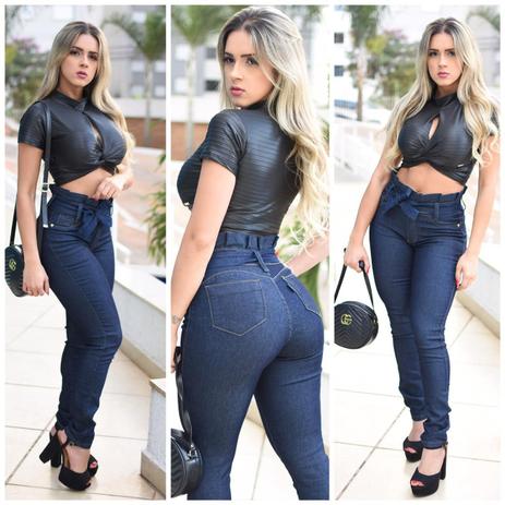 calca jeans com laco