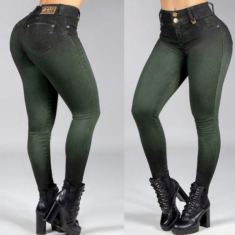 calça jeans verde militar feminina