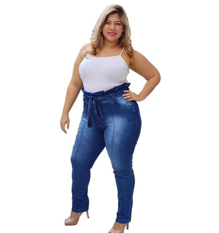 calças jeans cintura alta plus size