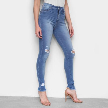 calça jeans barra desfiada feminina