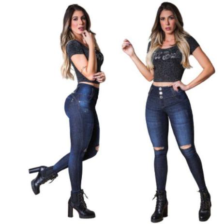 calça jeans cós largo cintura media