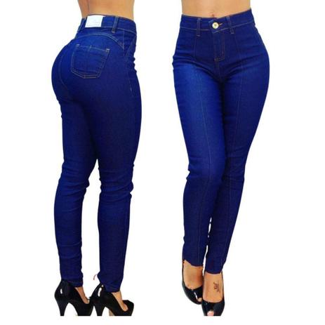 Calça Jeans Social Feminina Cós Alto Azul Marinho Barato - Meimi Amores